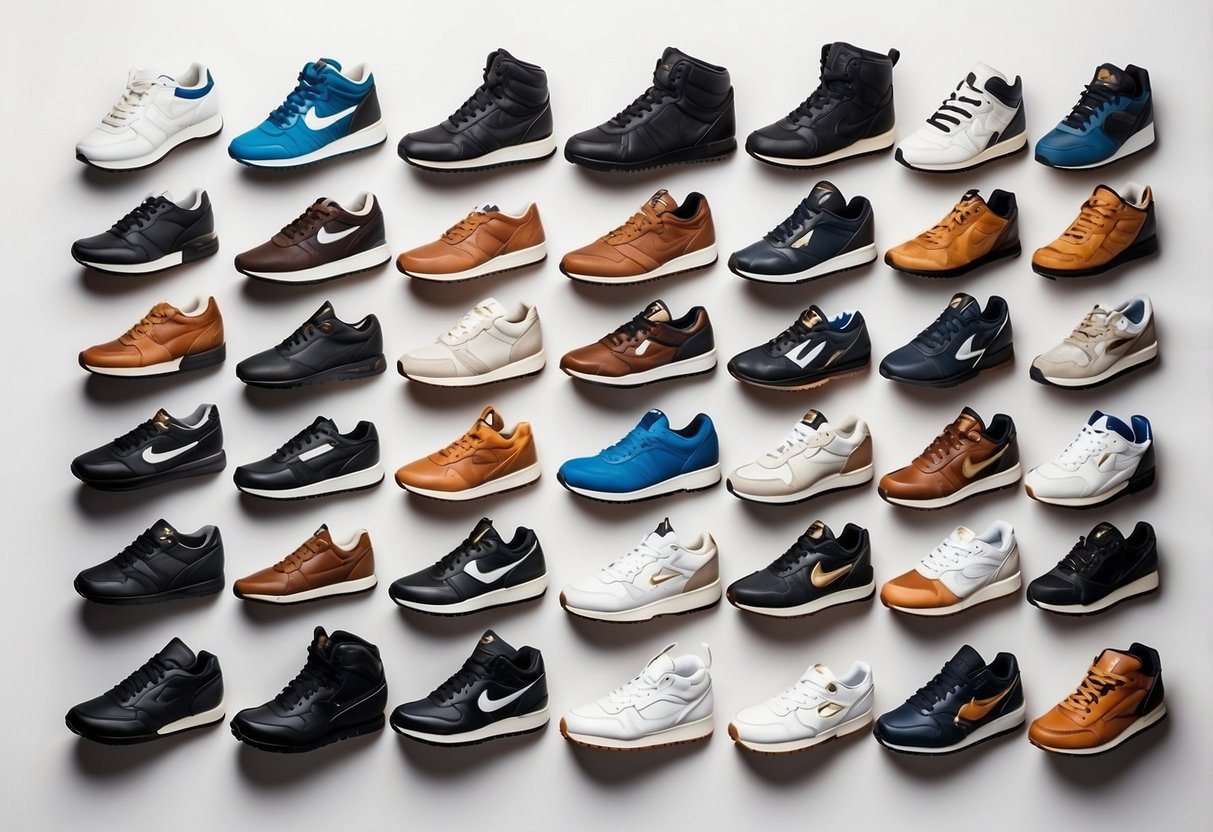 A display of 10 different sports shoes through history, from classic
leather designs to modern, high-tech sneakers. Each pair is arranged on
a clean, white background, with accompanying text detailing their unique
features and
significance