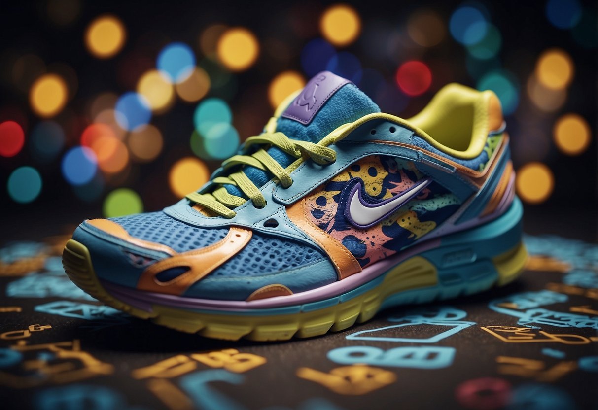 A stack of colorful running shoes with scientific symbols and
equations floating around them, evoking a sense of discovery and
excitement