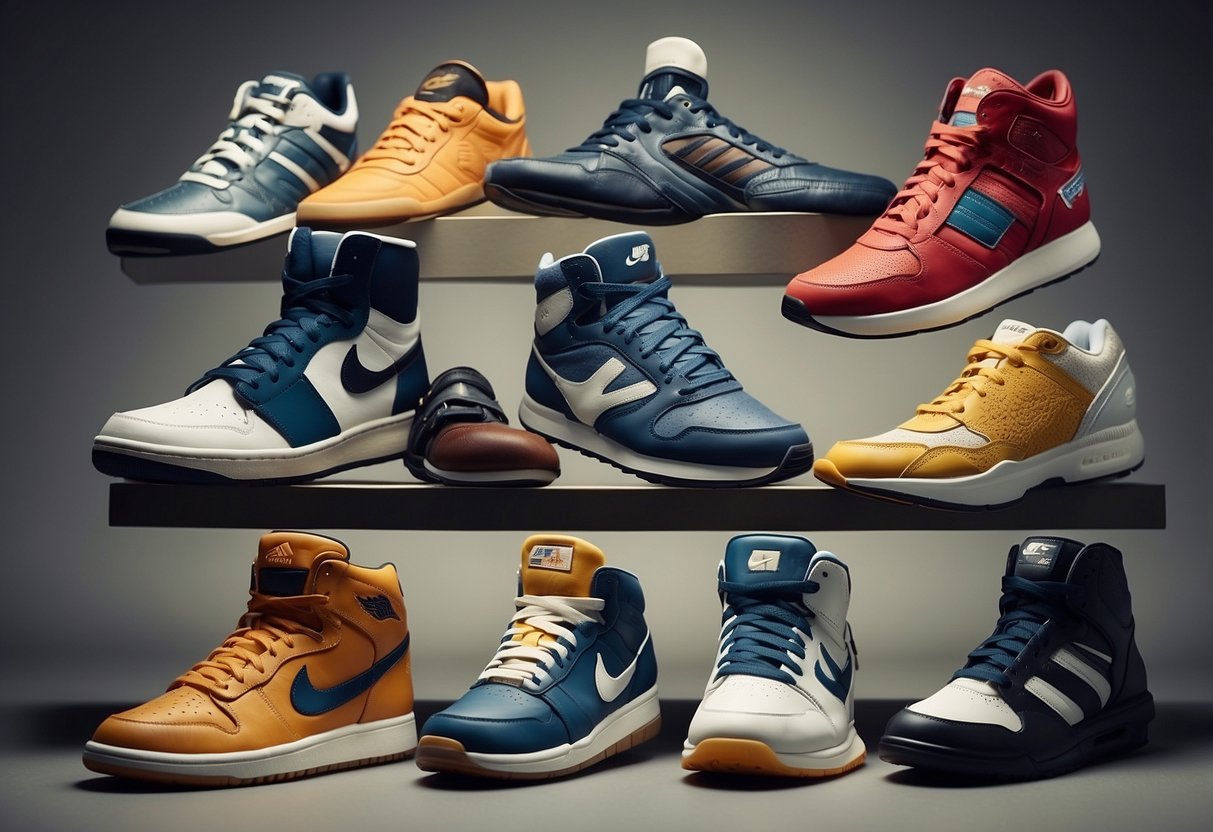 A timeline of sports shoe evolution, from early beginnings to modern
day, showcasing various designs and
technologies