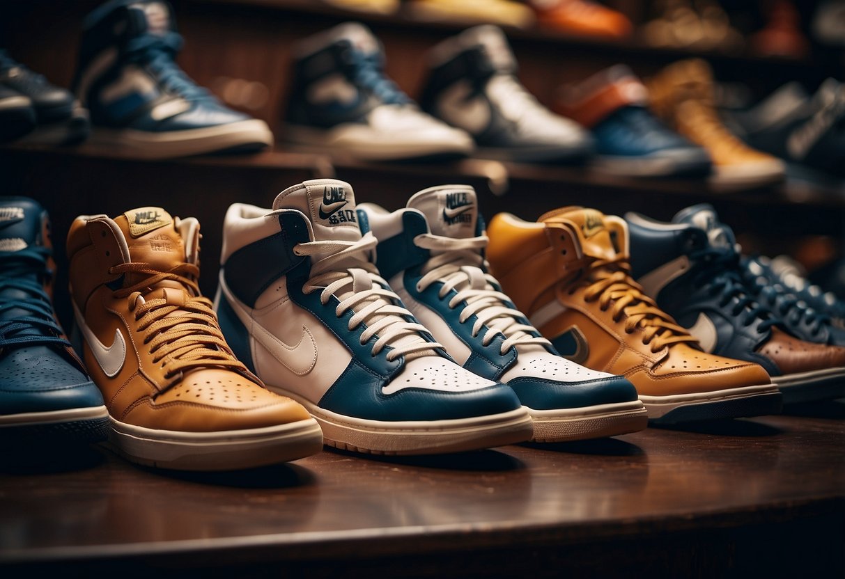 A display of various sports shoes throughout history, surrounded by
iconic pop culture
symbols