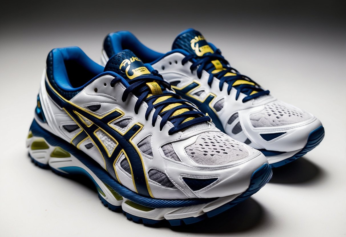 A pair of Asics Gel-Kayano sneakers is displayed on a clean, white
background. The shoes are positioned at a slight angle, with the brand
logo clearly
visible