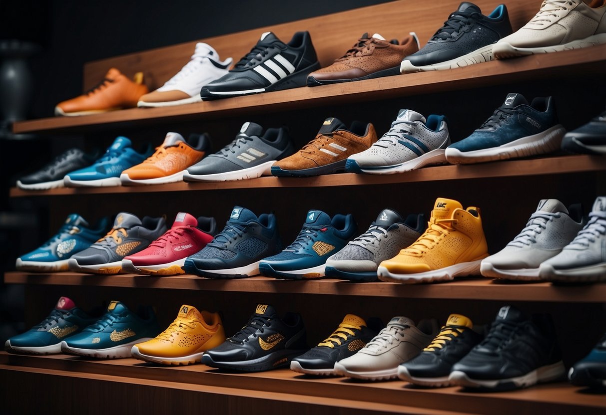 A display of top 10 sports shoe brands, each with their own unique
features and designs, arranged in an organized and visually appealing
manner