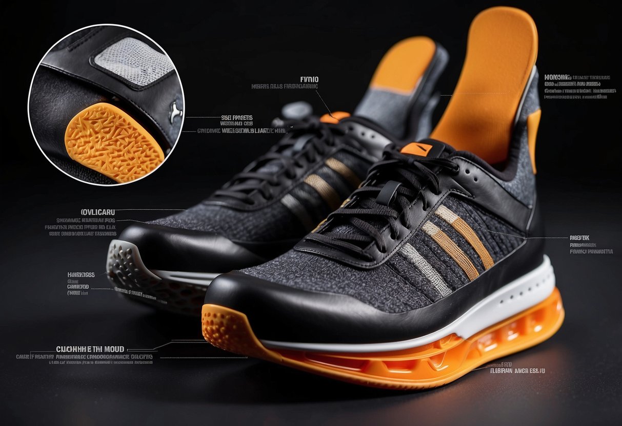 A side-by-side comparison of various sports shoe cushioning
technologies, with labeled diagrams and performance
data