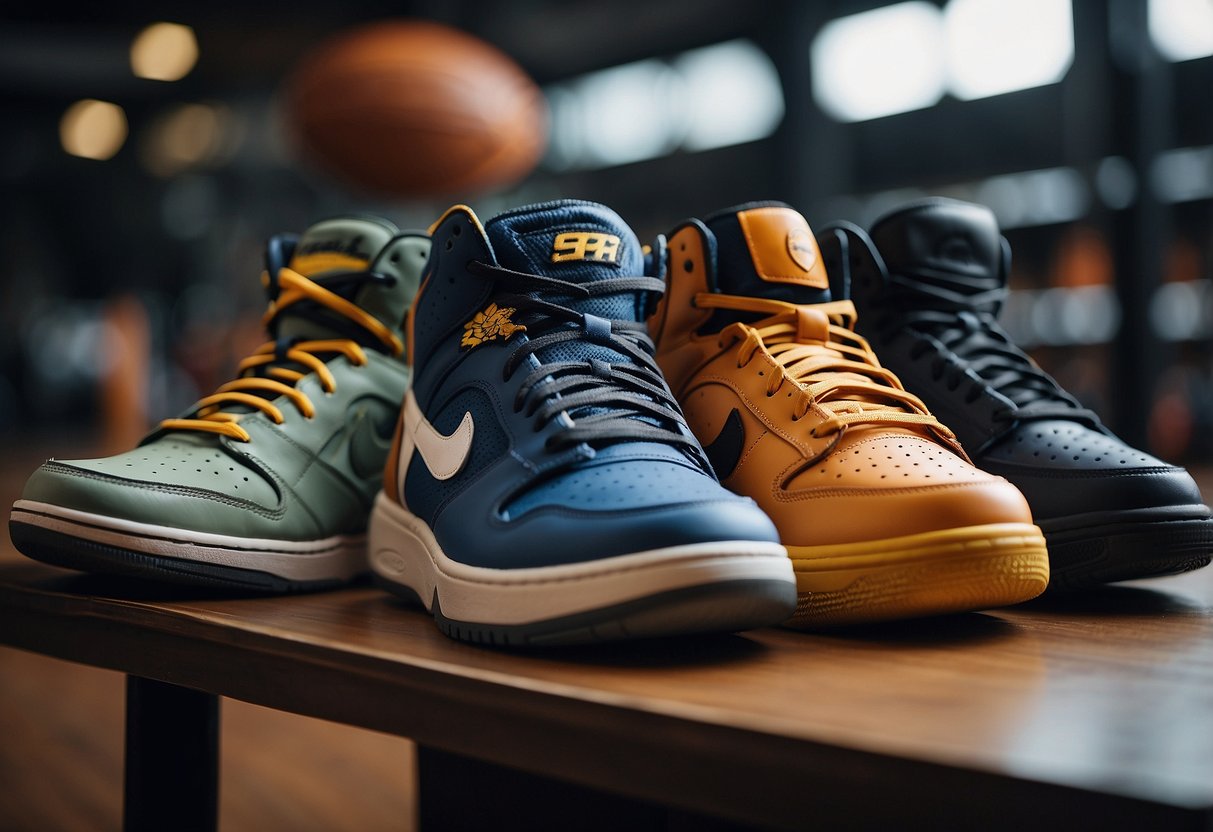 A pair of basketball shoes placed next to other sports shoes,
showcasing the variety of footwear suited for different
sports