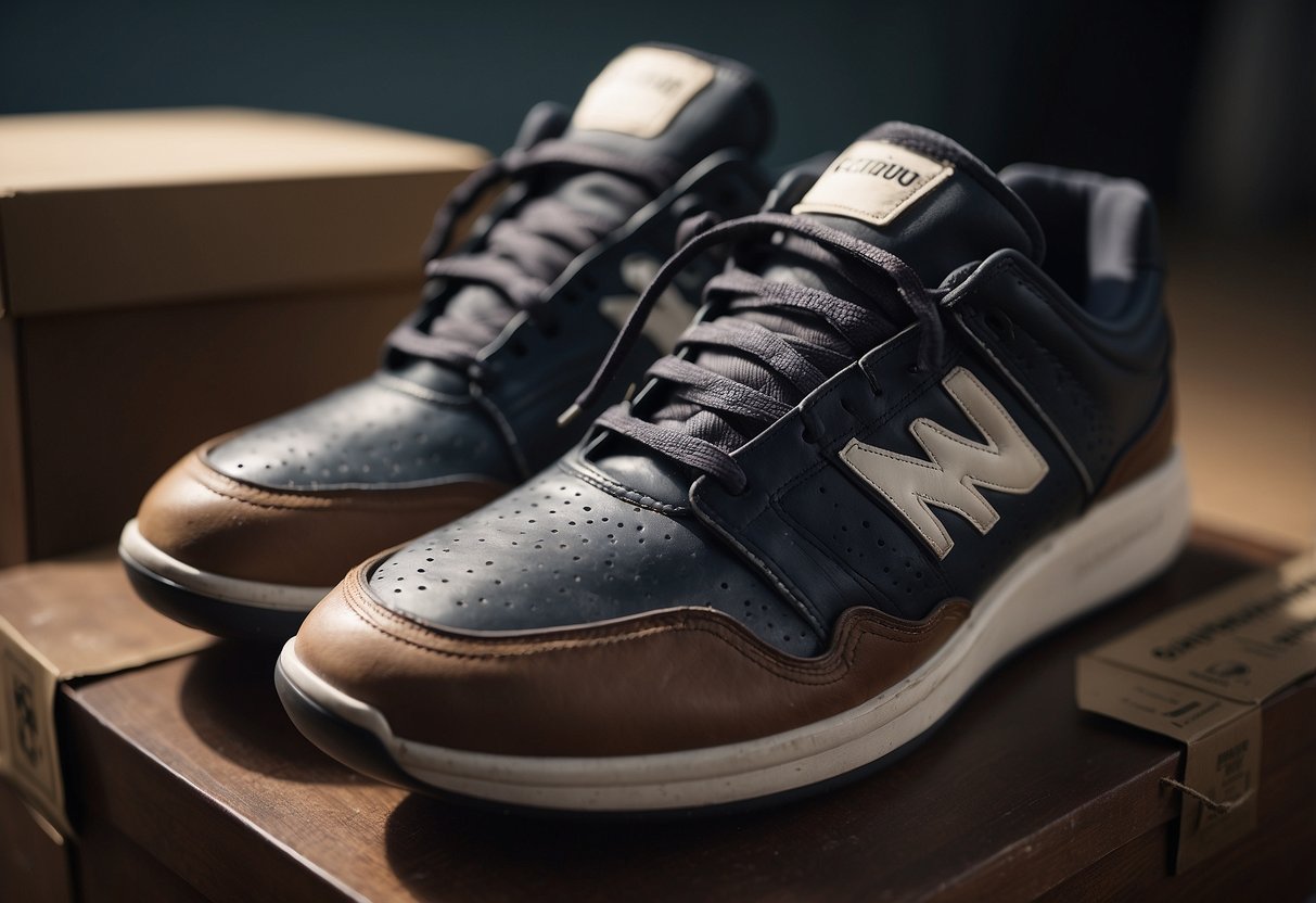 A pair of well-worn sports shoes sits next to a shoe box, highlighting
the importance of proper fit and care for
longevity