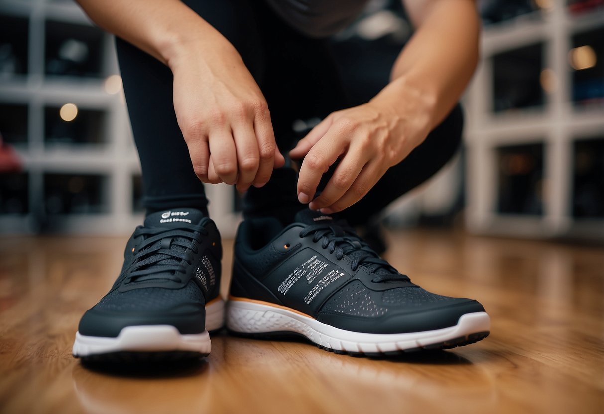 A person trying on different sports shoes, checking the fit and
comfort